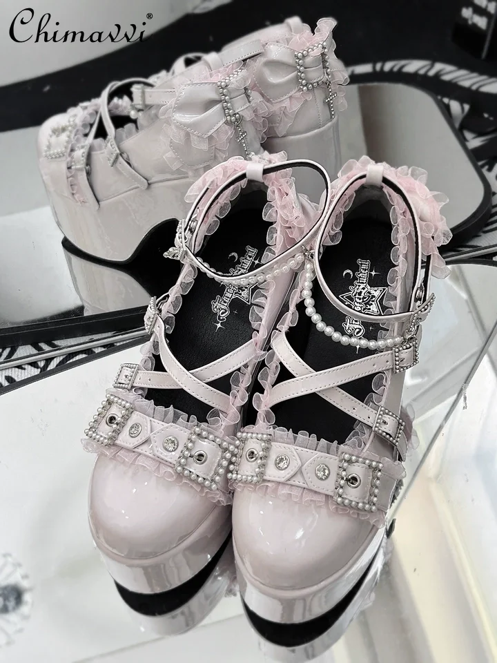 

Original Japanese Style Shallow Thick-Soled Shoes Sweet Rhinestone Platform Shoes Lolita Princess Girl Women's High Heels