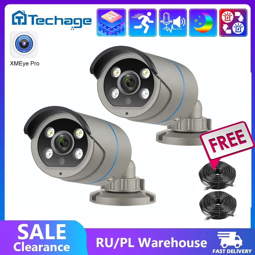4MP POE-Kamera mit KI, Smart-Funktionen, Zwei-Wege-Audio, 2 Stück, IP66 Sicherheitskamera CCTV-Video mit Kabeln