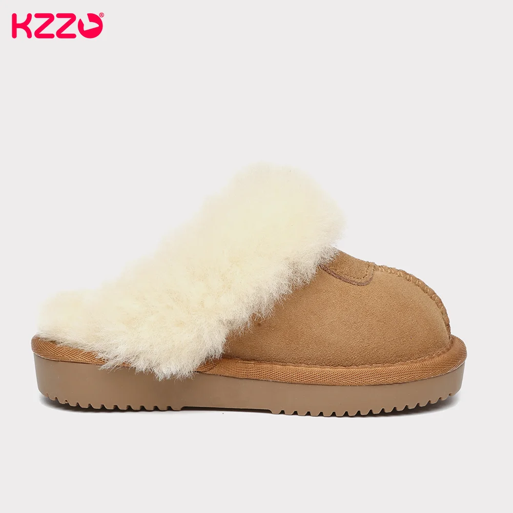 KZZO naturalna kożuch dla dzieci kapcie futrzane moda zima dzieci ciepłe kapcie miękka wełna kapcie domowe chłopców dziewcząt antypoślizgowe