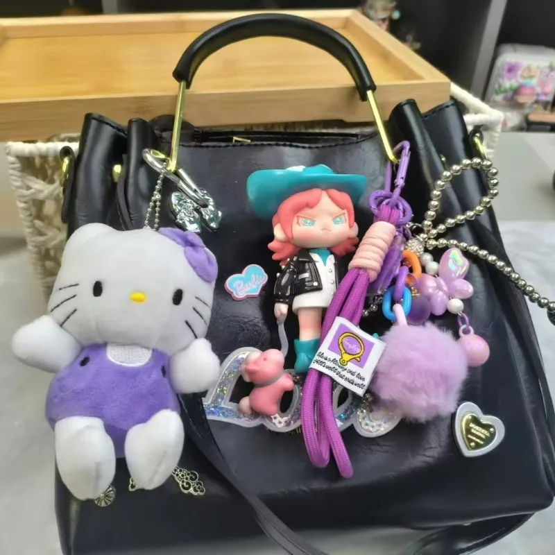 Kawaii Hello Kitty Plush จี้กระเป๋าพวงกุญแจอุปกรณ์เสริมสีม่วง Kt Plushie Key Chain ตุ๊กตาน่ารัก Key Ring โทรศัพท์มือถือของขวัญวันเกิด