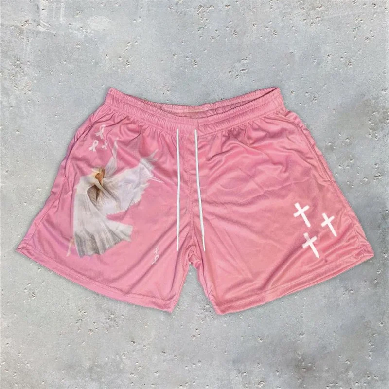 Men's Angel Cross Pattern 3D Printing Sports Shorts with Pockets Sports Shorts Fashion Casual Y2K Men's Shorts