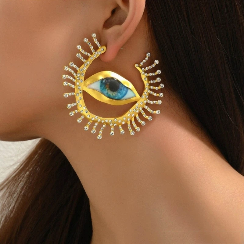 Asymmetrical Alien Pupil Ear Rings Exaggerate Circular Earwear Vintage Blue Eye Ear Pendant Big Hoop Earring for Women