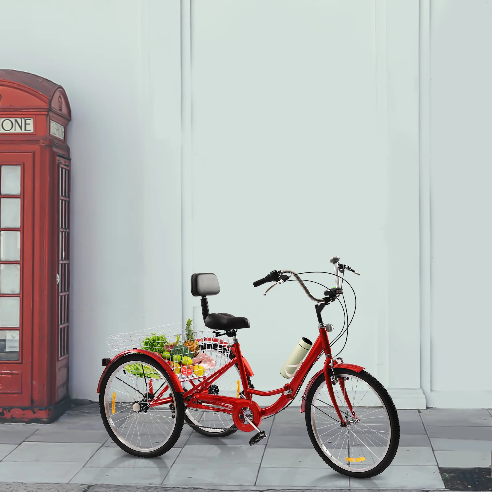 Triciclo pieghevole a 7 velocità da 24 pollici per adulti anziani Trike con cestino della spesa con luce a LED
