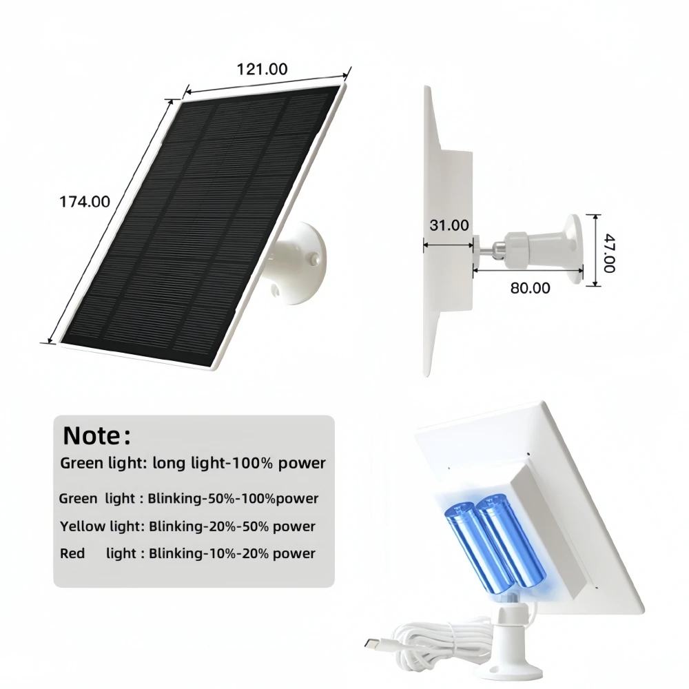 Imagem -03 - Impermeável 2in Micro Usb Tipo-c Painel Solar ao ar Livre 5200mah Bateria 10ft 3m Cabo para Câmera de Segurança Ventilador Telefone 10w 5v