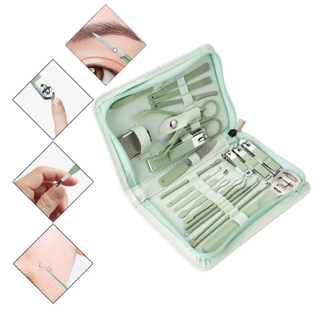 Kit de cortador de unhas de aço inoxidável profissional verde aparador de unhas terno com caso de armazenamento durável kit de aliciamento de unhas casa