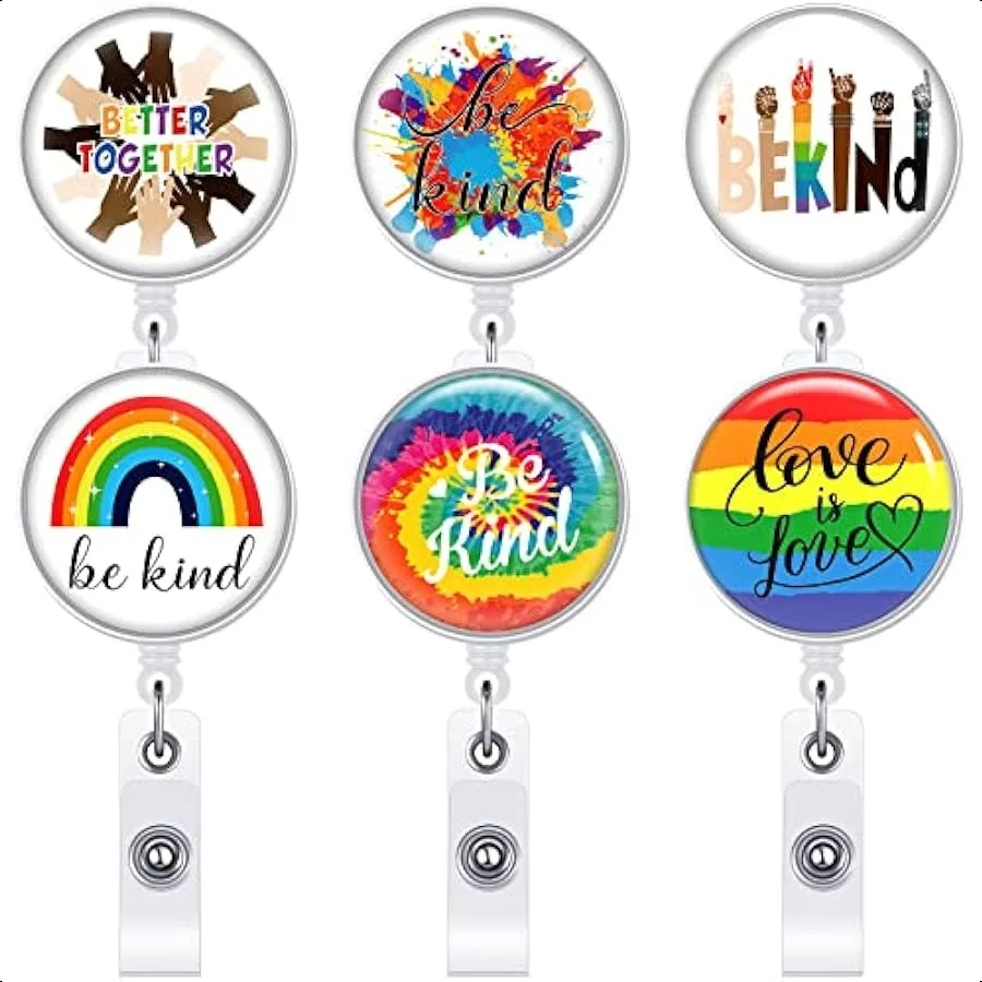 

6-пакет катушек для бейджей Pride Be Kind, катушки для бейджей, выдвижной Радужный зажим из кожи аллигатора, забавный держатель для студентов, учителей, офиса