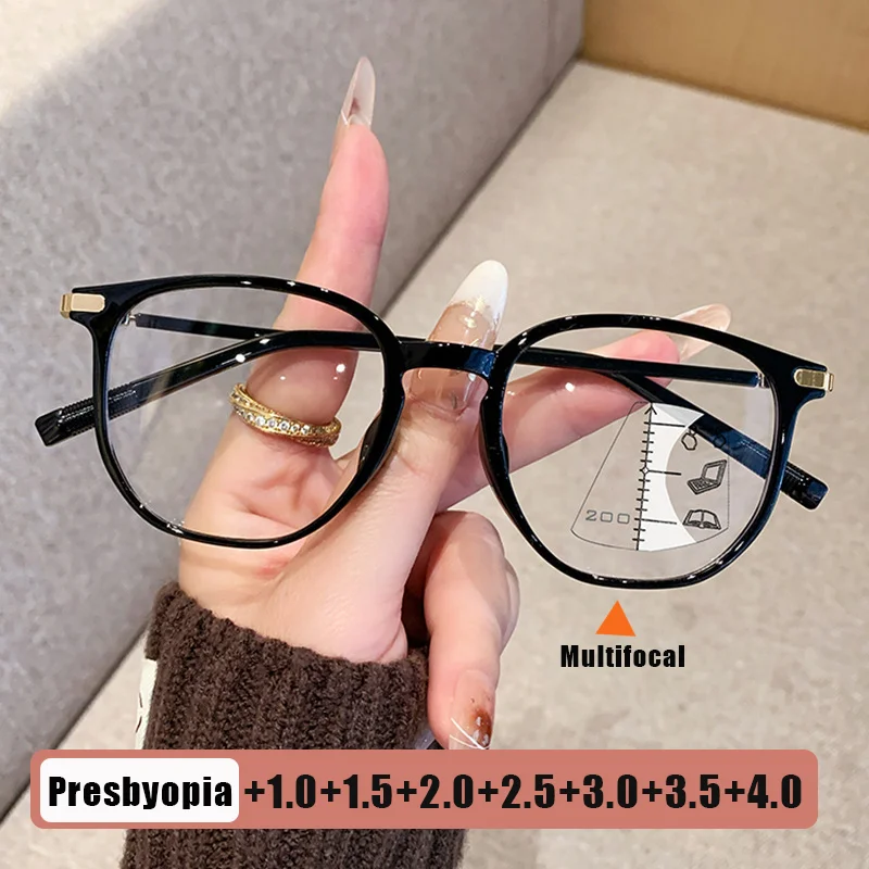Progressive Multifocal Presbyopia Glasses for Women Fashion Round Frames for Near & Far Vision Anti Blue Light Reading Glasses