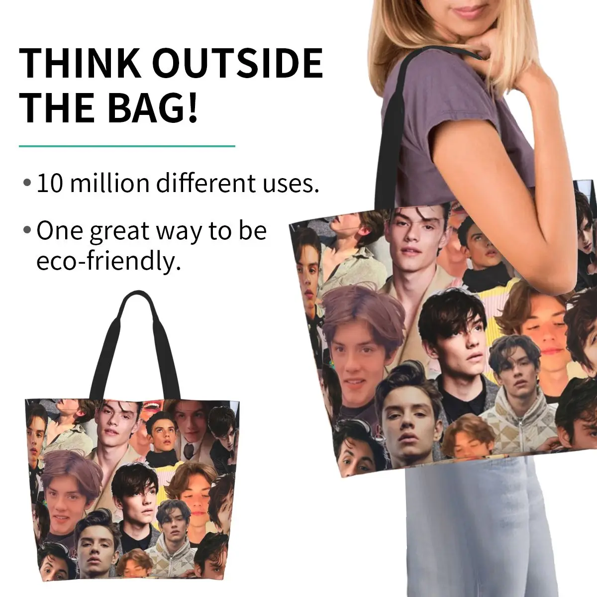 Louis Partridge Photo Collage Shopping Tote Bag Canvas Large Capacity Shoulder Bags Shopper Grocery Handbag for Women