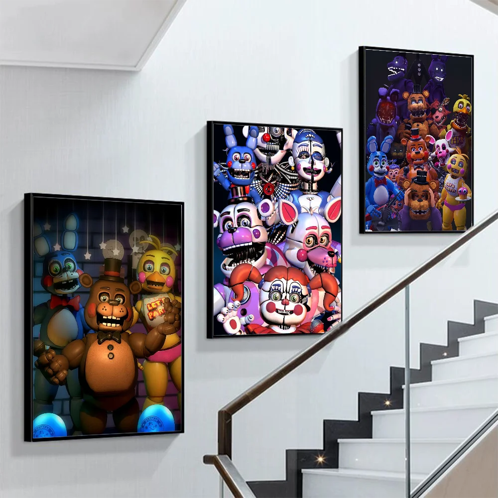 Five-nights-At-Freddys Anime Poster Self-adhesive Art Poster Retro Kraft Paper Sticker DIY Room Bar Vintage Decorative Painting