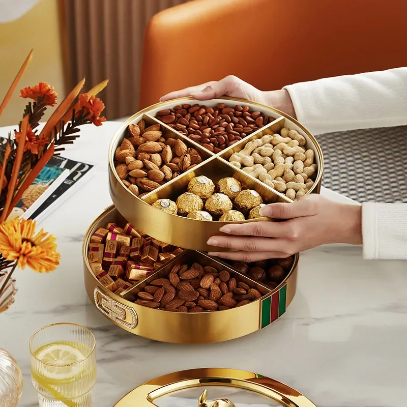 Living room coffee table dried fruit candy snack tray storage box large capacity grid double layer rotation modern simple