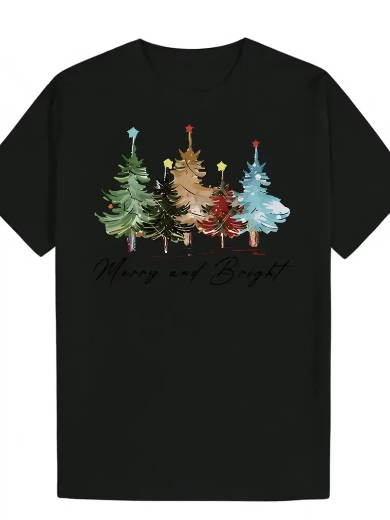 Men'S Christmas Tree T Shirt Holiday with Red Green Golden Brow