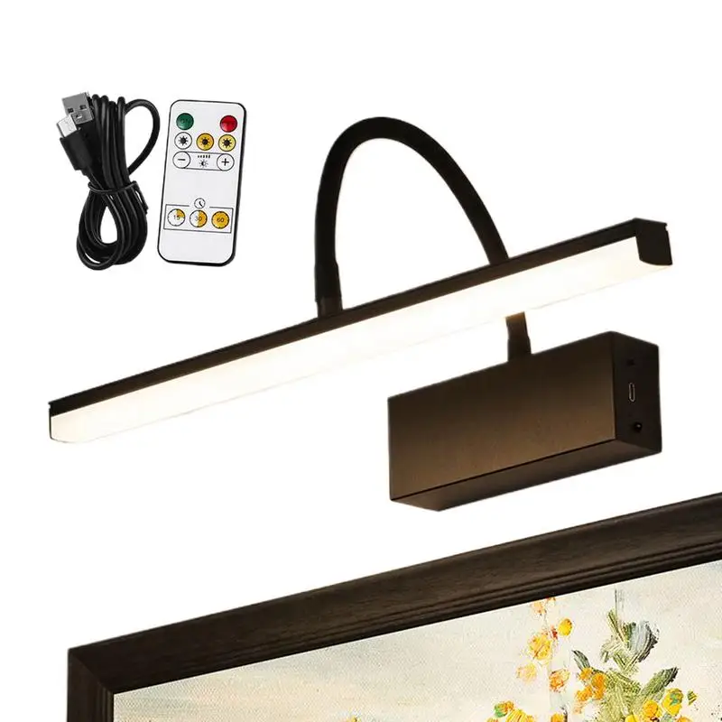 Lights For Pictures On Wall Rechargeable Art Lights For Wall With Remote Wireless 3 Color Modes Dimmable LED Sconce Lamp With