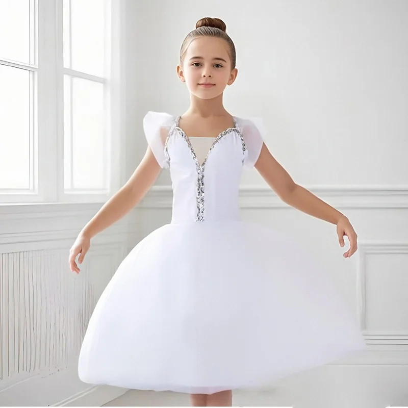 Tutu di balletto professionale lungo per bambini adulti Costume da balletto del Lago dei cigni Ballerina Abito da balletto per ragazze Performance Dancewear Top in velluto