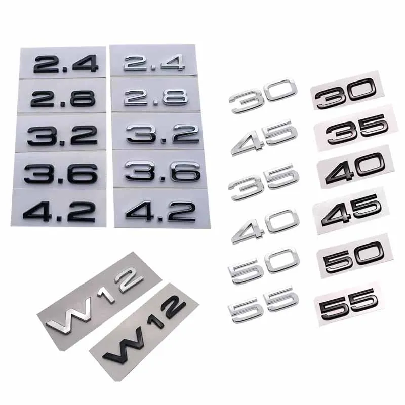 3D ABS Chrome Black 2.4 3.2 4.2 30 35 40 W12 Letters Car Fender Badge Trunk Emblem Decal For Audi A4 B7 TT Q5 Q7 A6 S6 S5 S4 RS5