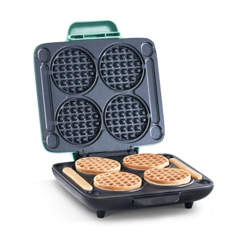 Mini Quad Waffle Machine for Quick Release and Easy Cleaning for Home and Personal Double Non-Stick Surfaces