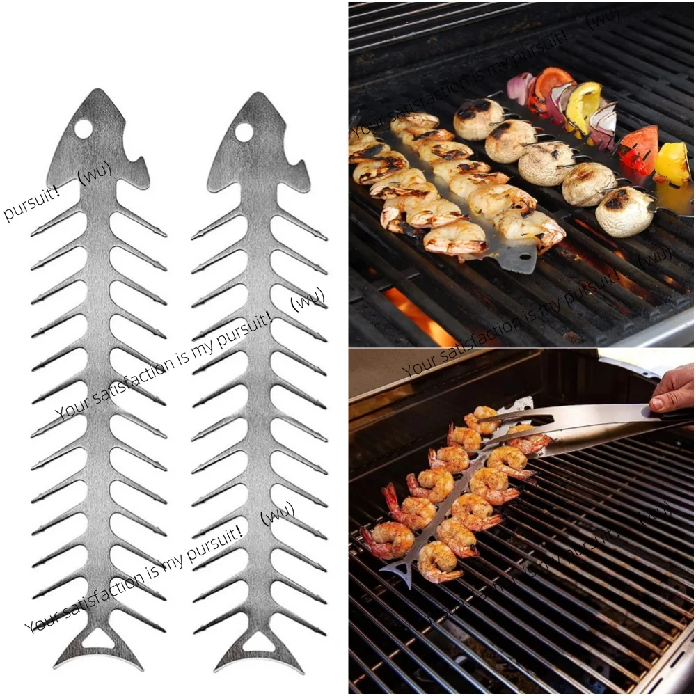 Reusable Roaster Fork Metal Fishbone Shape Barbecue Skewer Roasting Skewers for Camping Grilling Skewers Campfire BBQ Tool