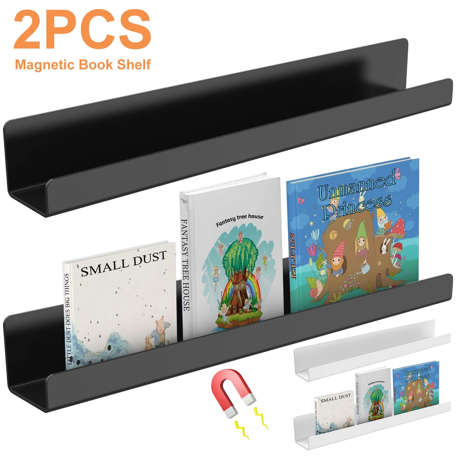 2Pcs Magnetic Storage Rack Organizer for Refrigerator Book Shelf for Whiteboard Acrylic Magnetic Magnetic Floating Book Display