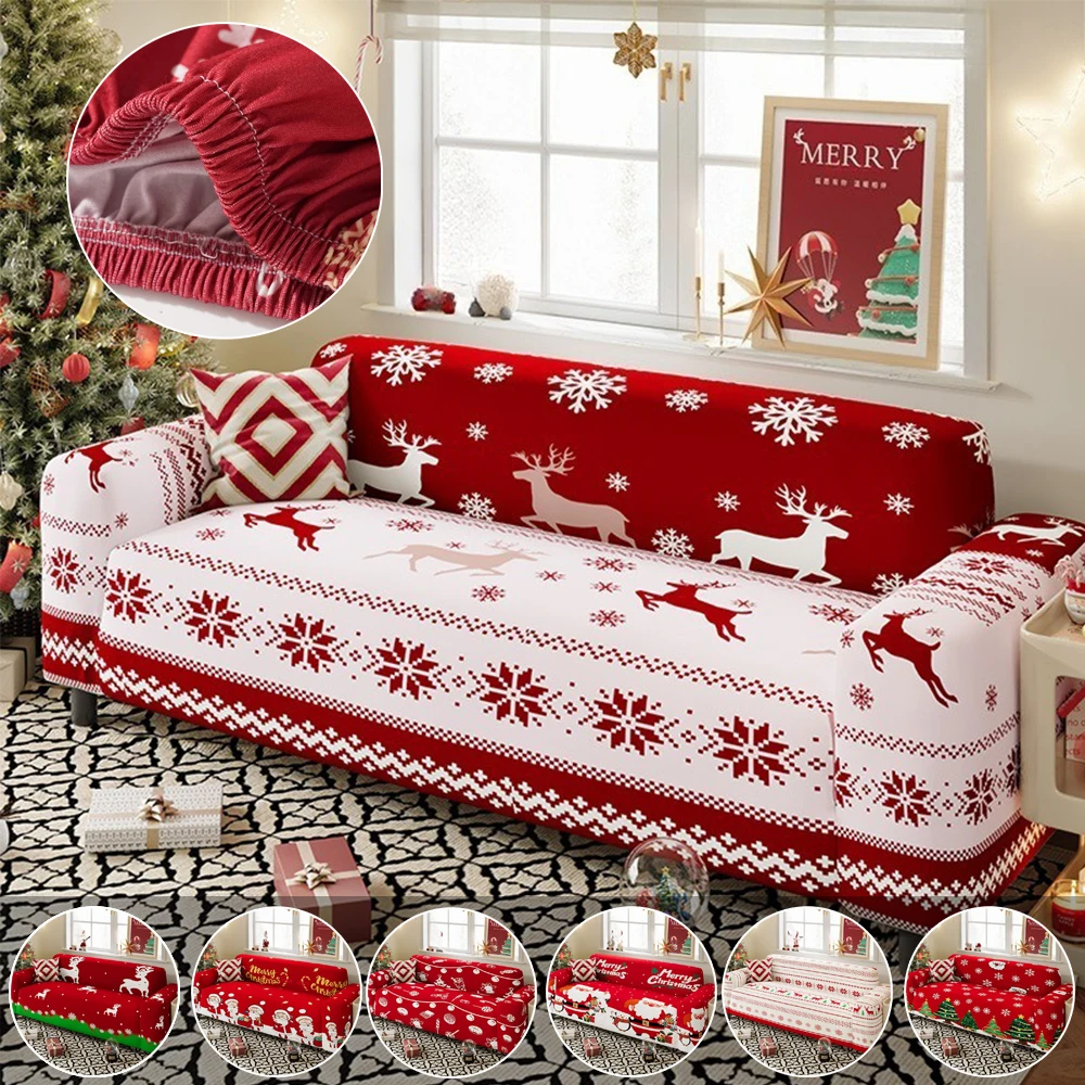 

1PC Anti-Slip Christmas Decor Sofa Cover Elastic Chair Couch Cover for Living Room Furniture Protector 1/2/3/4 Seater Funda Sofá