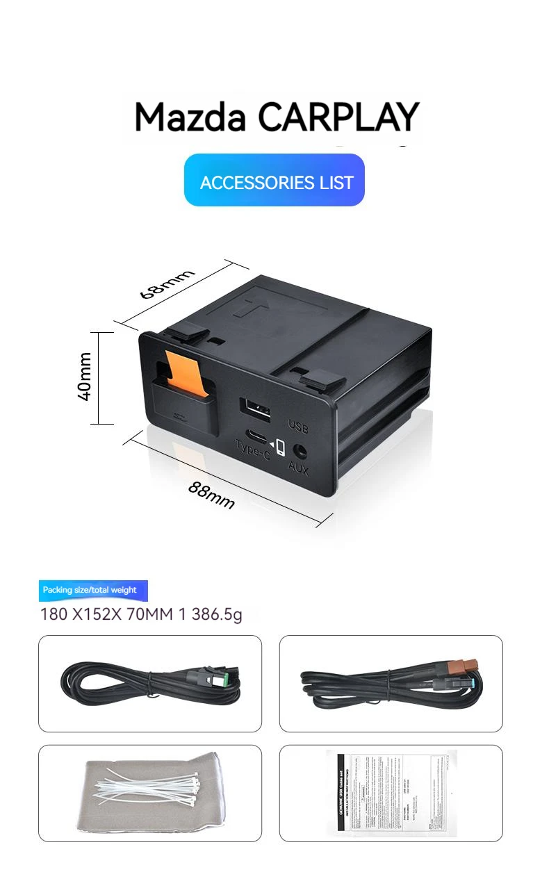Type-c Fast Charging Bluetooth Wireless Apple CarPlay Android Auto Adapter Hub OEM for Retrofit Mazda 2 3 6 CX30 CX5 CX8 CX9 MX5 – Detail 12