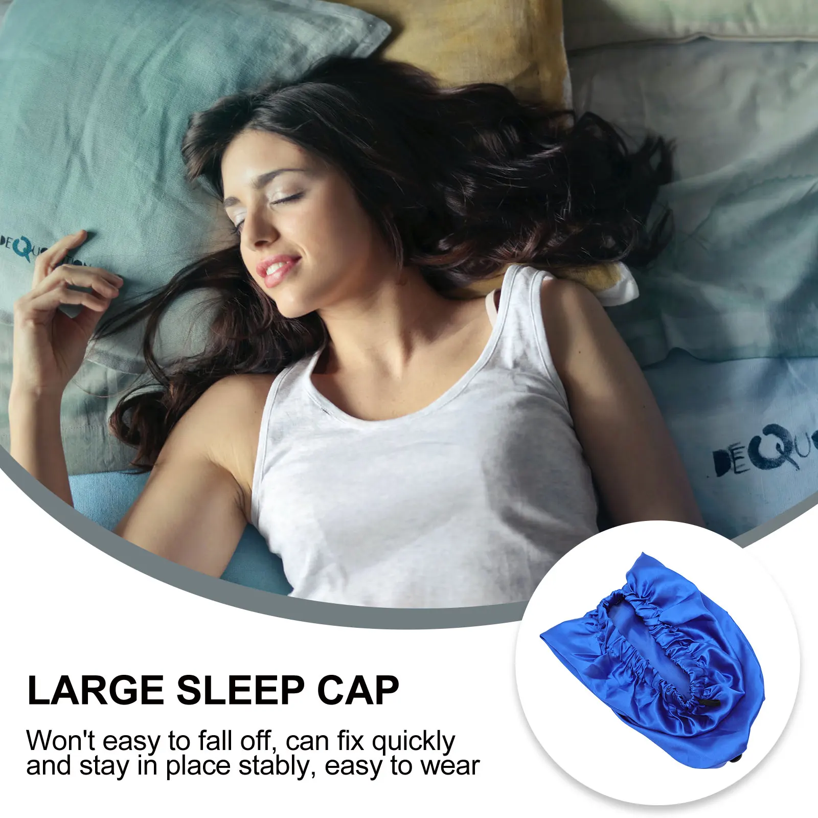 

Curly Hair Hat Elastic Cap Satin Bonnet Sleeping Caps for Women Take Bath Hats Blue Miss