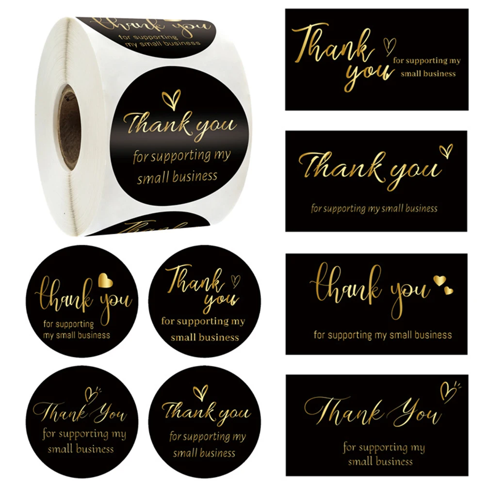 50/500PCS Black Thank You Stickers For Business Decor Thank You For Supporting My Small Business Card Packing Seal Label