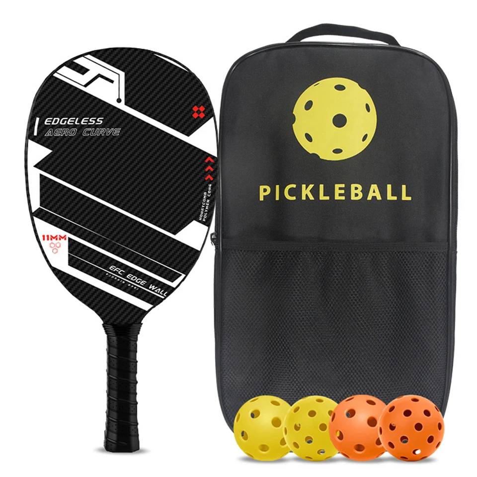 Lightweight 11MM Thick PP Honeycomb Core, Carbon Fiber Pickleball Paddle,Hot Press Integrated Paddle Set, 4 Balls 1 Shoulder Bag