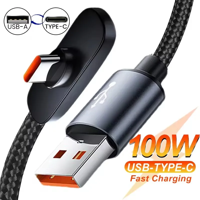 100W Fast Charging Cable 90° Elbow Data Cable PD USB To C Super Charging Game Cable for Iphone 17 17PRO Huawei POCO Realme