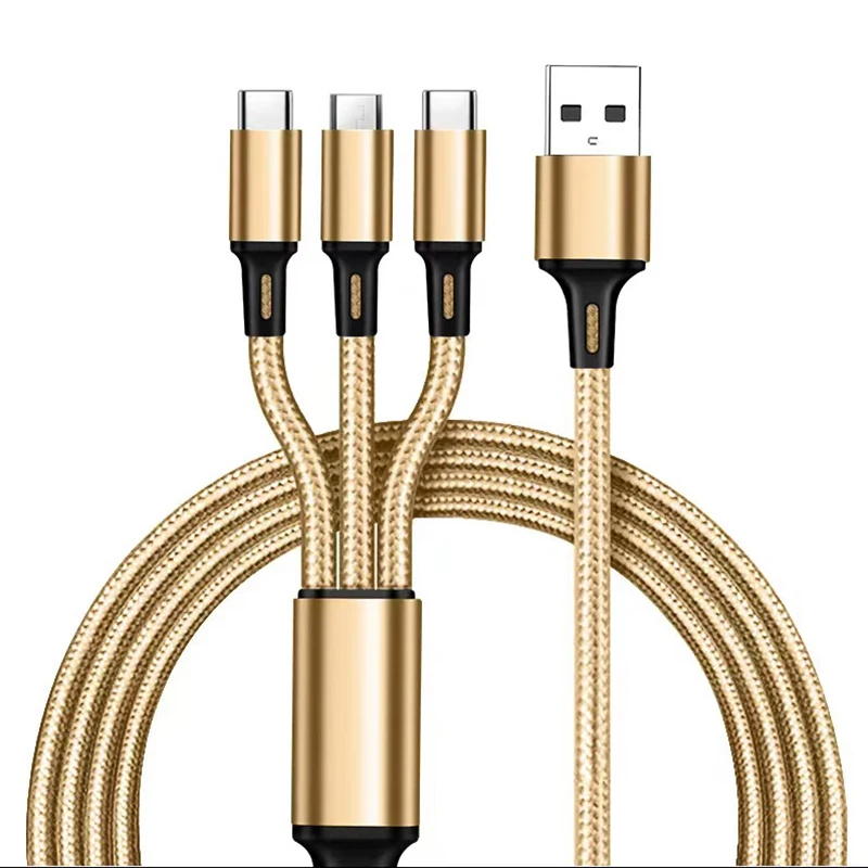 3-in-1 USB-Ladekabel 1,2 m, Typ C, Micro-USB, iOS, Multi-Ladekabel für iPhone, Huawei, Samsung, Nylon-Geflecht