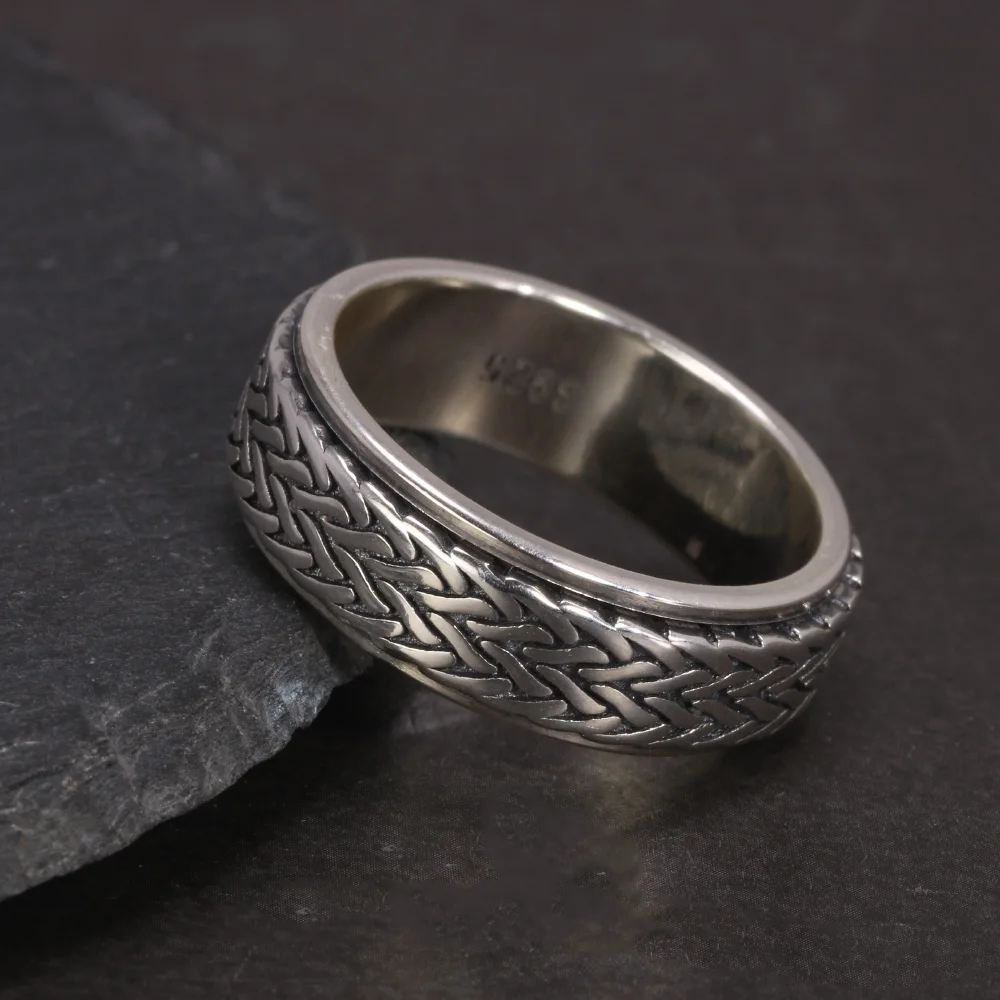 925 Sterling Silver Rotatable Rings For Men And Women Simple Hemp Rope Type Spinner Vintage Male Jewelry