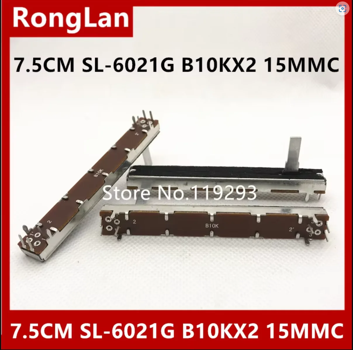 SL-6021G A10K A20K B10K B100K C10KX2 7.5cm 75MM A10KX2 A20KX2 B10KX2 B100KX2 sliding double potentiometer 15MM shaft --10PCS/LOT