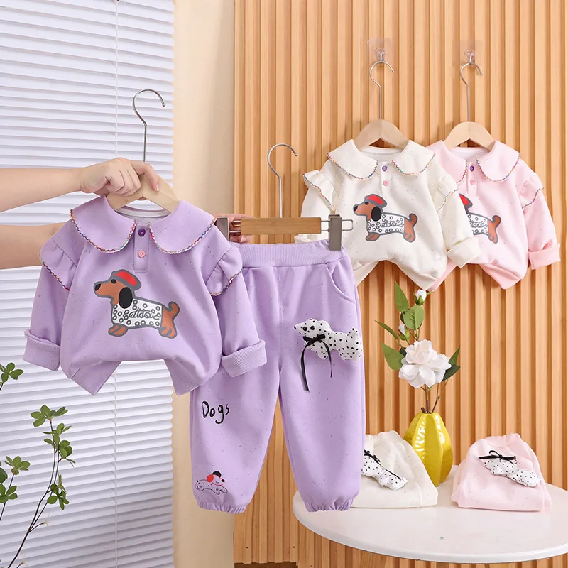 Осенний комплект детской одежды для девочек, толстовки с мультяшным принтом, пуловер и штаны, костюм из 2 предметов, детская одежда для девочек, спортивные костюмы, От 1 до 5 лет