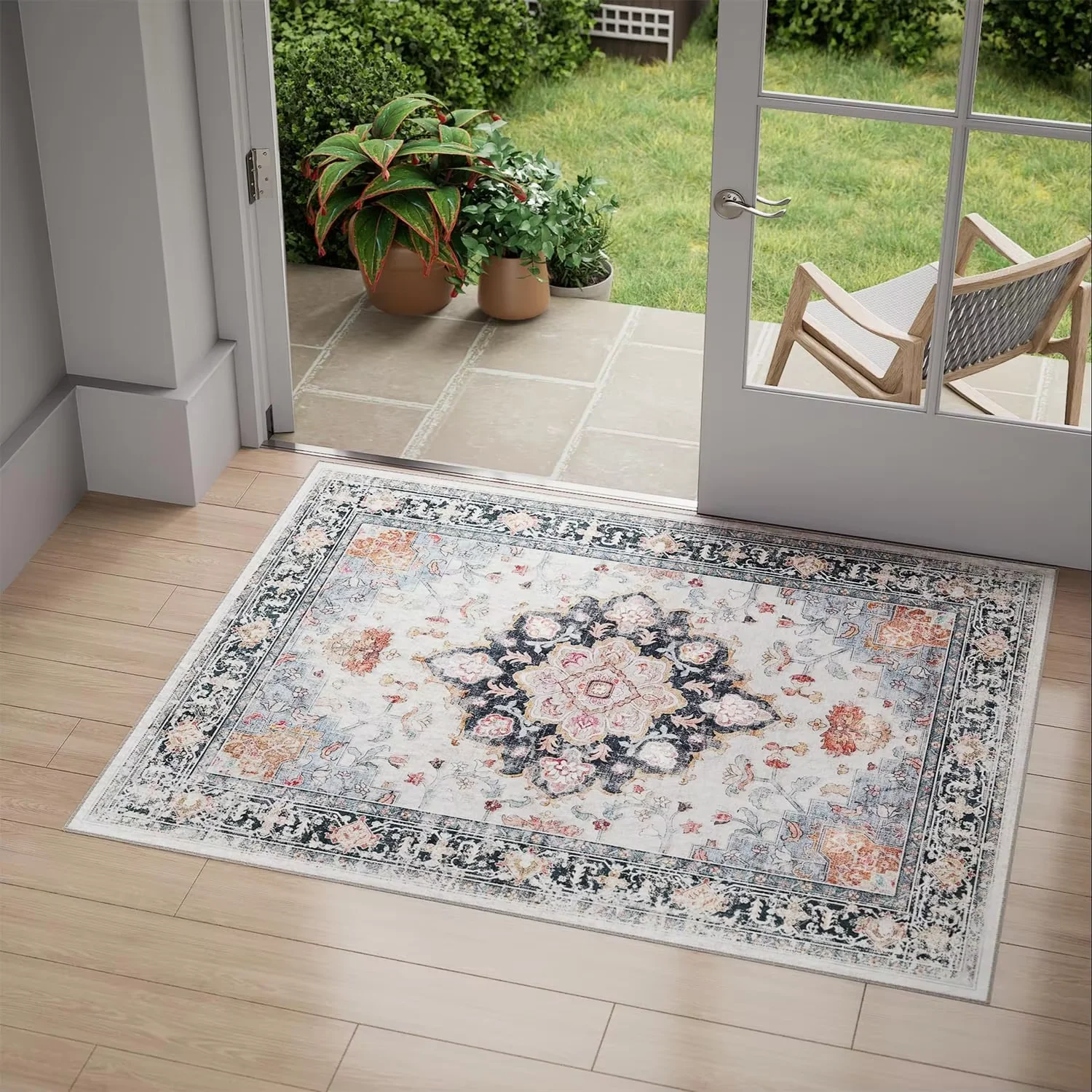 

VIKAMA Коврики для гостиной, которые можно стирать в машине, винтажный ковер, нескользящий низкий ворс, мягкий узор с принтом для спальни, домашний декор