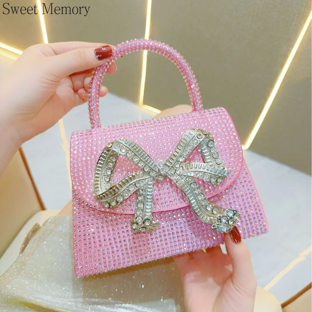 J164 Fashion Socialite Banquet Bag Diamond Full Diamond Banquet Bags Silk Satin Single Shoulder Crossbody Bag Pink Gold Black