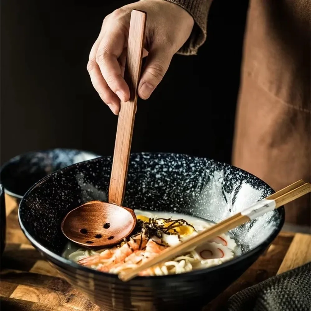 

Durable Big Strainer Long-Handled Spoon Wood Handle Anti-scald Wooden Spoon Durable Hot Pot Strainer Cooking