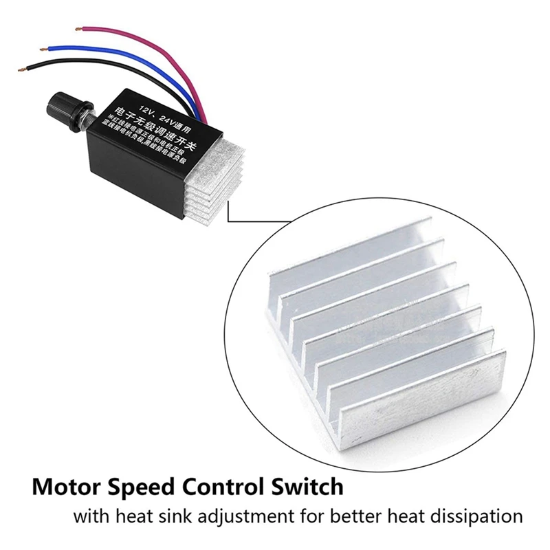 3Pc Motor Speed Regulator DC 12V/24V 10 A Motor Speed Controller Switch For Car Truck Fan Heater Control
