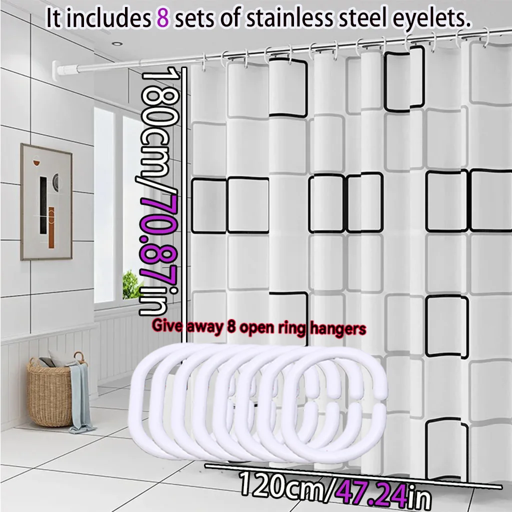 Simple Style Black and White Large Square Bathroom Shower Curtain Light Opaque Bathing More Comfortable Dry and Wet Separation