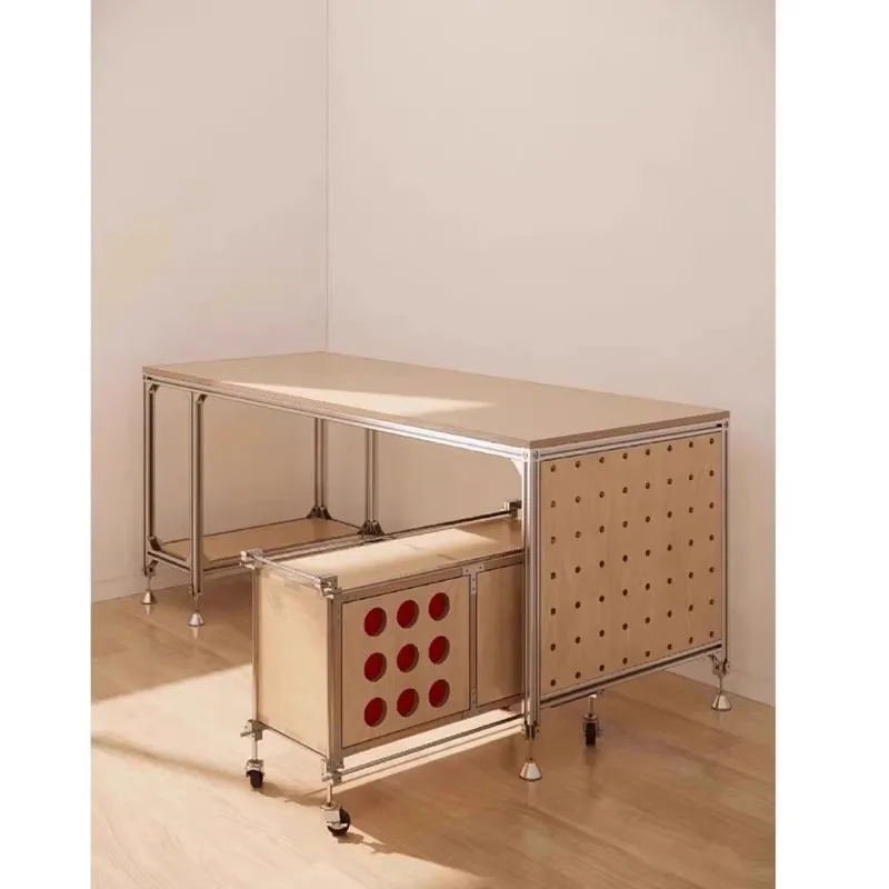 Birch solid wood computer desk worktable ocean plate desk aluminum profile rectangular table integrated table cabinet