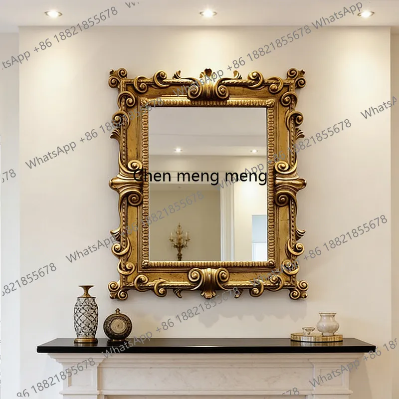 

American carved square makeup mirror retro home bathroom mirror French living room decorative mirror