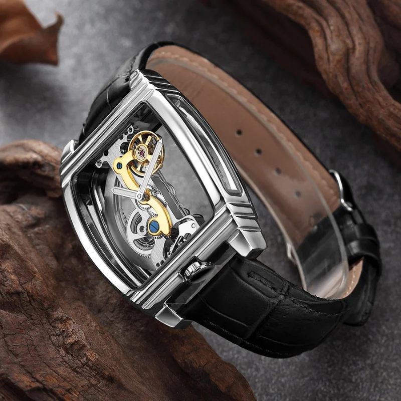 

Men's Manual Mechanical Watch Hollow Series 47mm Dial with Seagull Manual Mechanical Movement Barrel Watch