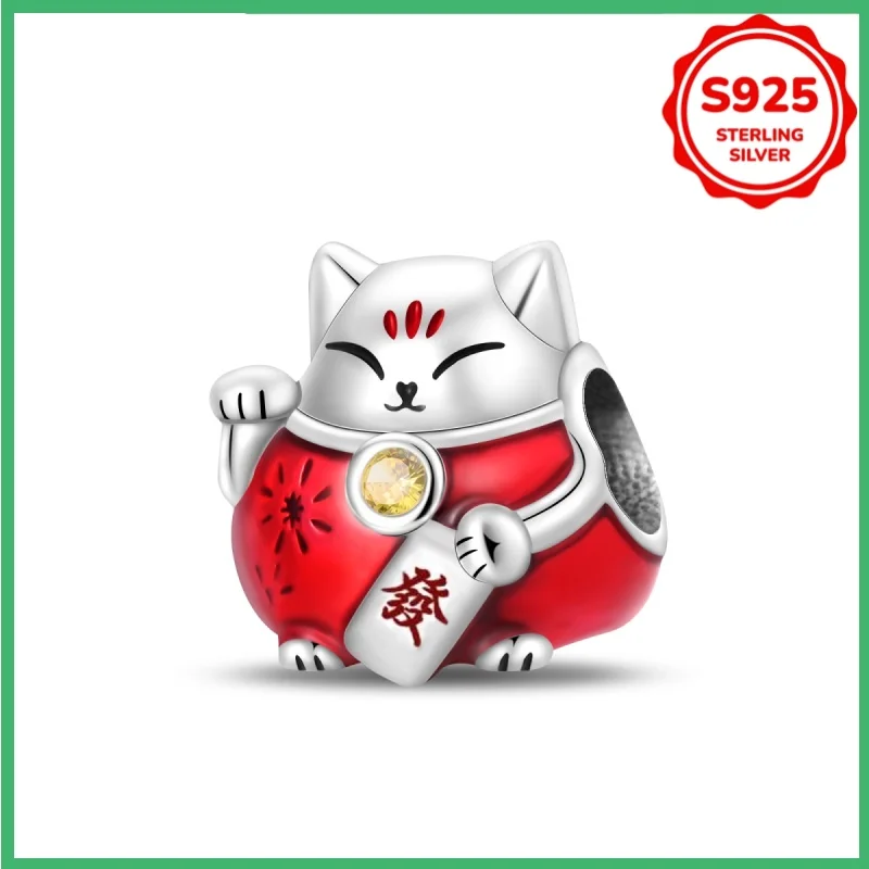 

Оригинальный красный счастливый кот из стерлингового серебра 925 пробы, женская мода, очаровательные бусины, браслет «сделай сам», ожерелье, обручальное ювелирное изделие на день рождения, подарок