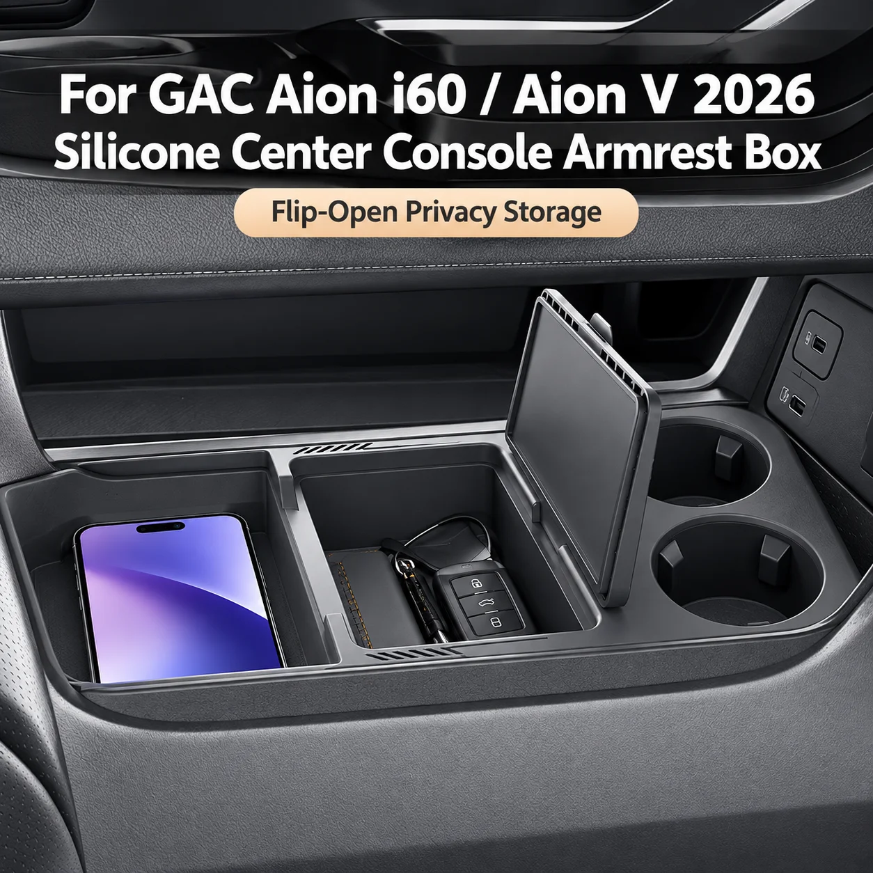 For GAC Aion i60 / Aion V 2026 Silicone Storage Box Car Central Lower Layer Tray Multi-functional Stowing Tidying Accessories