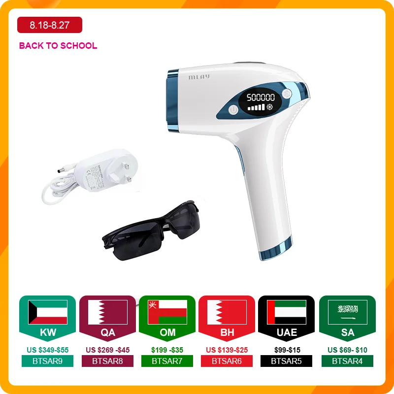 Dispositivo de depilación láser Mlay Laser T4, depilación indolora con láser frío de hielo, depilación IPL, destellos 500000 mlay IPL Láser casero