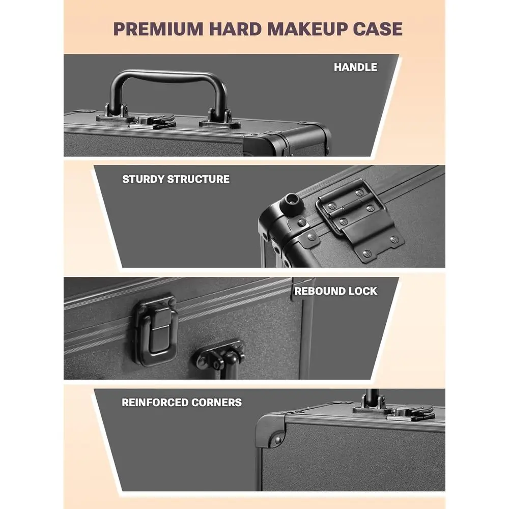 휴대용 메이크업 케이스 (탈부착 가능한 조명 거울 포함), 방수 여행용 트레인 케이스, 화장품 정리함, 조절 가능한 메이크업 가방