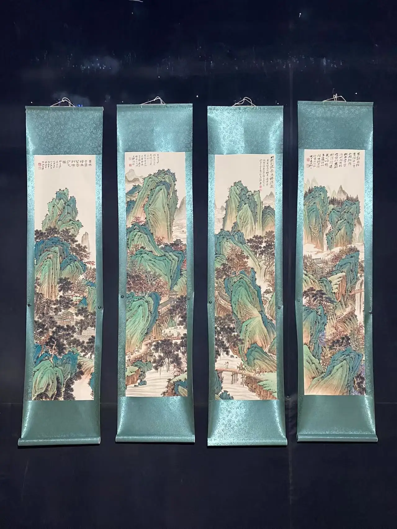 

Old Chinese hand-painted long scroll, Landscape Painting Scroll,4 pieces/pack,#05, free shipping#2501