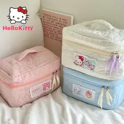 Sanrio Kawaii Hello Kitty My Melodie Cinnamoroll Cosmetische Tassen Meisjesachtig Grote Capaciteit Draagbare Reismake-Up Opbergtas