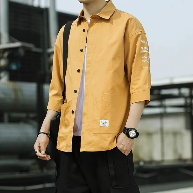 Męska koszulka o luźnym kroju na lato 2025, odporna na zużycie, codzienna odzież robocza, siedmiokolorowa, z włókna poliestrowego.