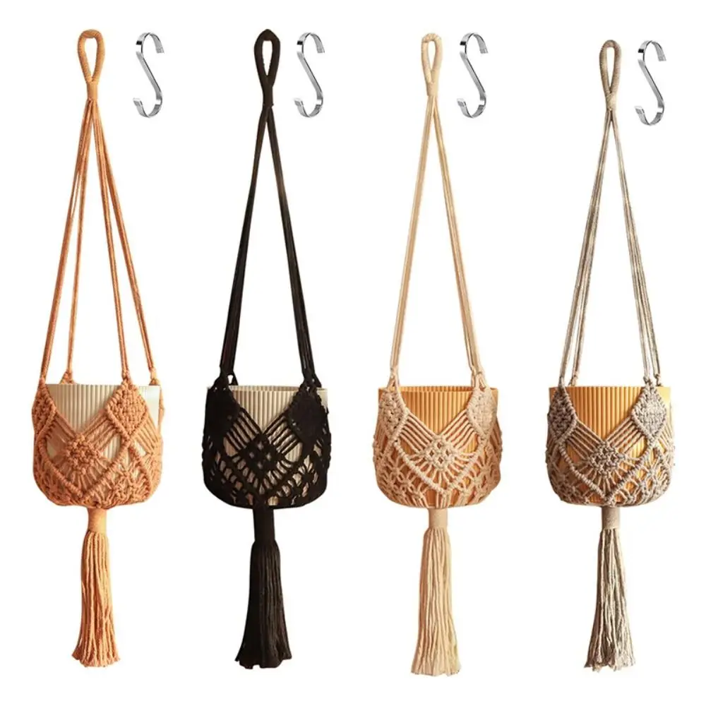 New Plant Hanger with Net Pouch Cotton Rope Woven Hanging Basket Macrame Flower Pot for Indoor Outdoor Hanging Succulents