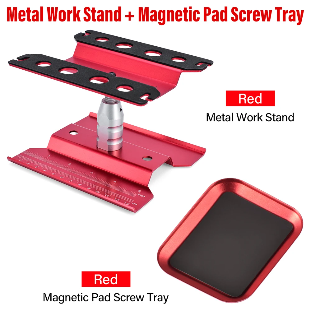 9IMOD RC Car Work Stand Metal Repair Workstation 360°Rotation Adjustable Height with Magnetic Tray For 1:8 1:10 RC Model Car
