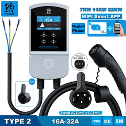 Estación de carga evsow EV 32A 7KW cargador de coche para vehículo eléctrico EVSE Wallbox 11KW 22KW trifásico Type2 IEC62196-2 enchufe Control por aplicación