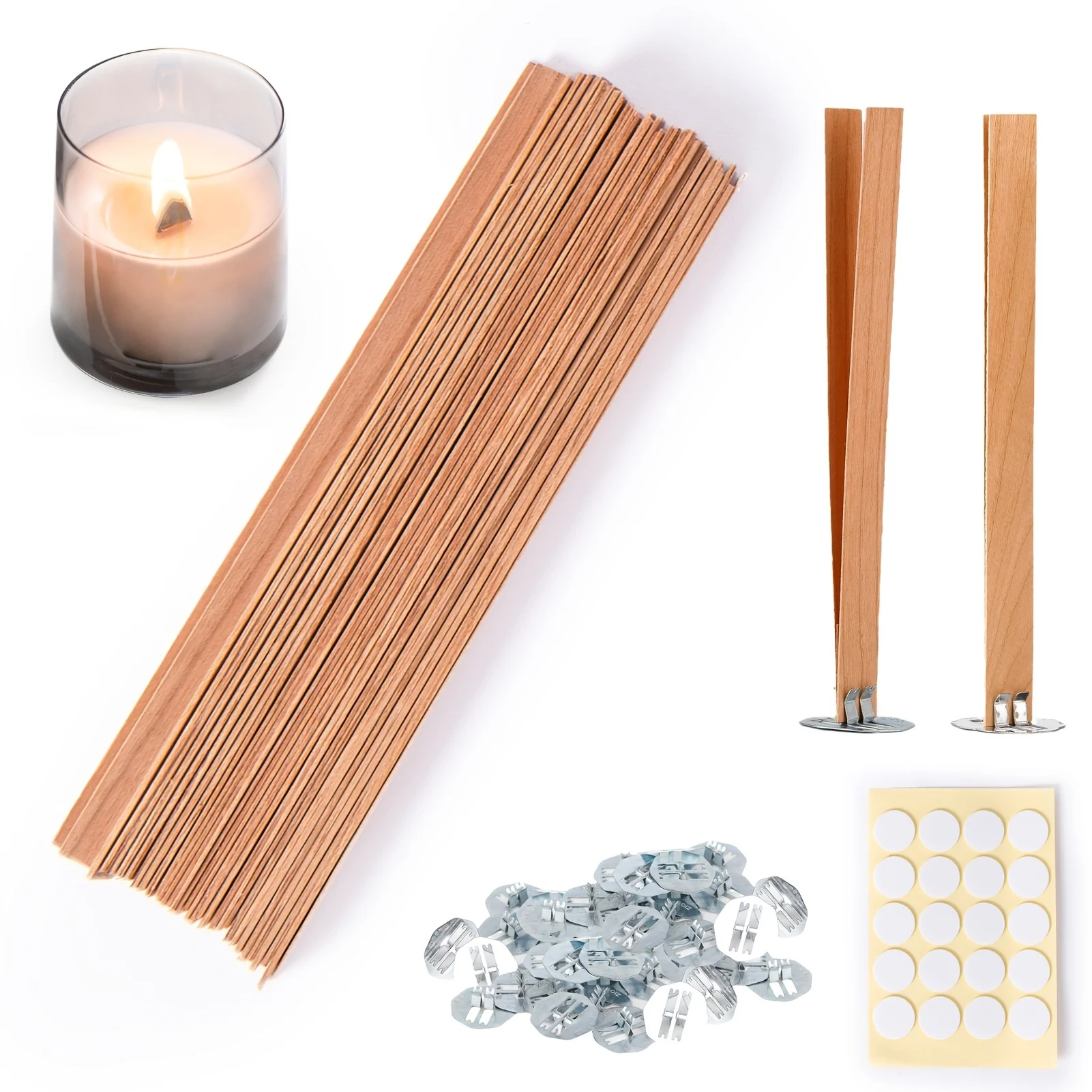 40pcs Smokeless Cherry Wood Candle Wicks-Long Lasting Flame-Easily Burn,Candle Cores with 20pcs Stand and 20pcs Glue Dot